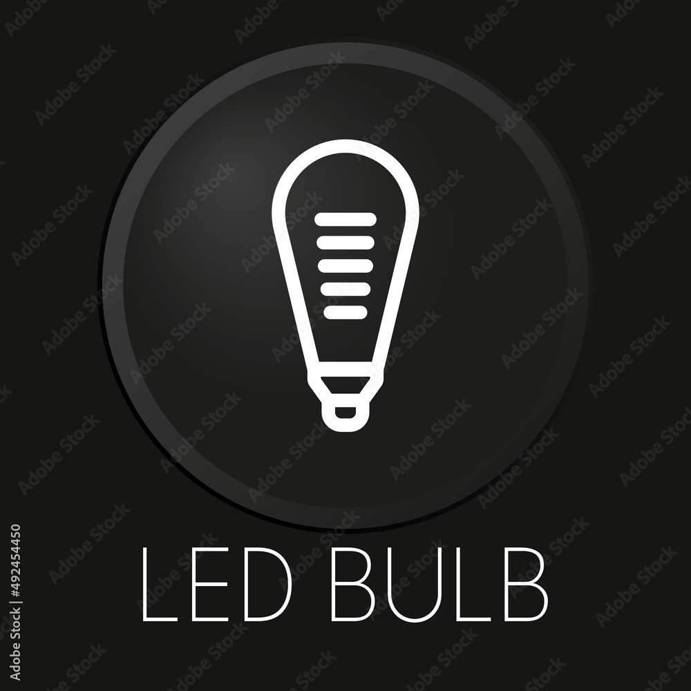 Led bulb minimal vector line icon on 3D button isolated on black background. Premium Vector.