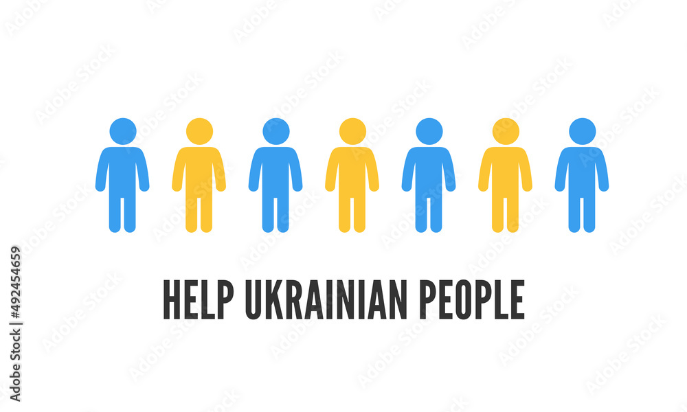Help Ukraine. Volunteer concept with pictogram people in color of ukrainian flag Help Ukraine. Volunteer concept with pictogram people in color of ukrainian flag