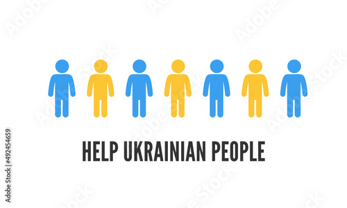 Help Ukraine. Volunteer concept with pictogram people in color of ukrainian flag