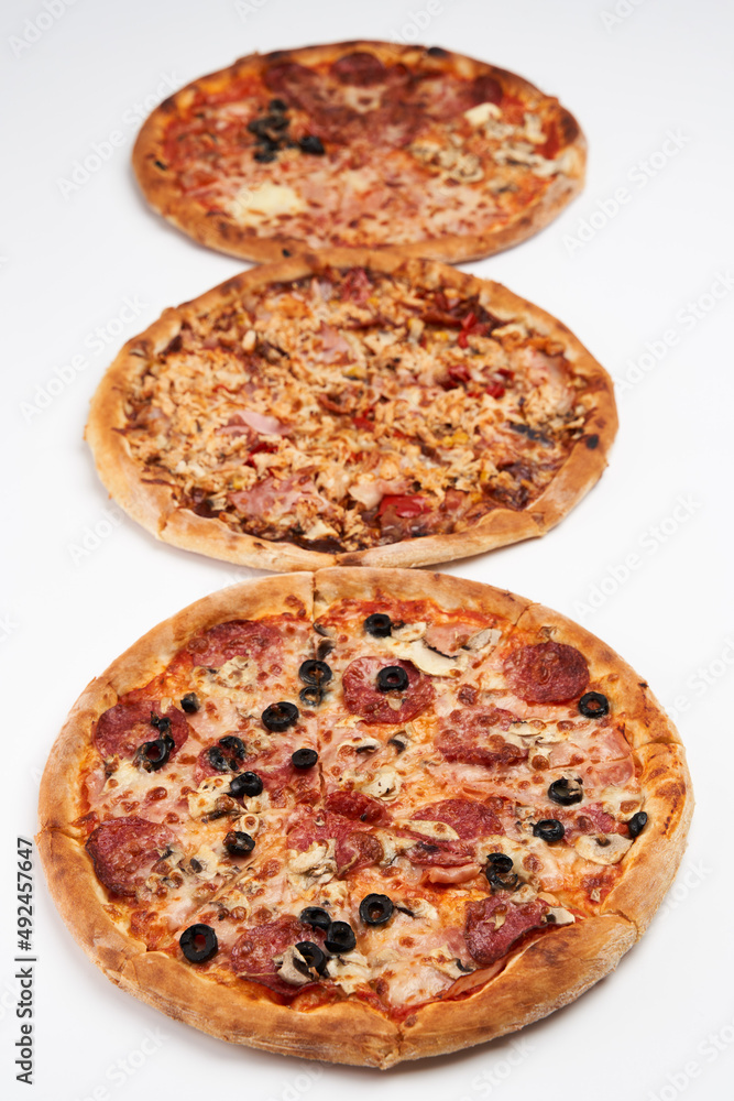 Pizza closeup isolated on white