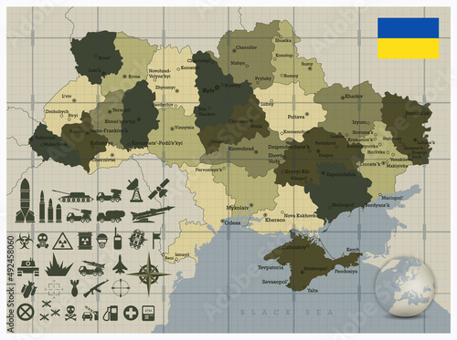 Ukraine map and military icons