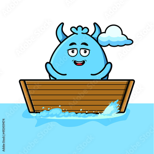 cute cartoon goblin monster get on boat in vector fruit character illustration