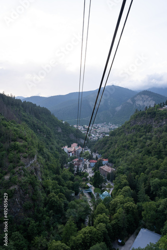 View from the groove in the city of Borjomi in Georgia where you can see the beautiful mountain landscape where the city is below