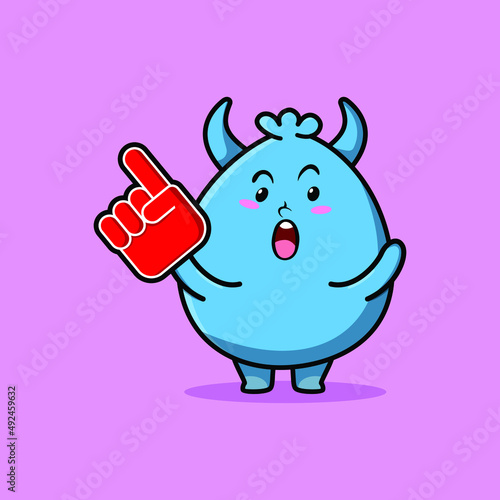 Cute Cartoon Goblin monster with foam finger glove in modern design 