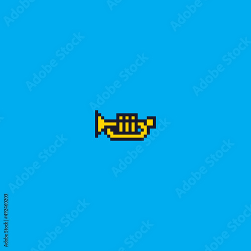 Pixel Art Trumpet. 8 bit Pixel trumpet. musical instrument pixels in Vector illustration for game asset or cross stitch pattern.