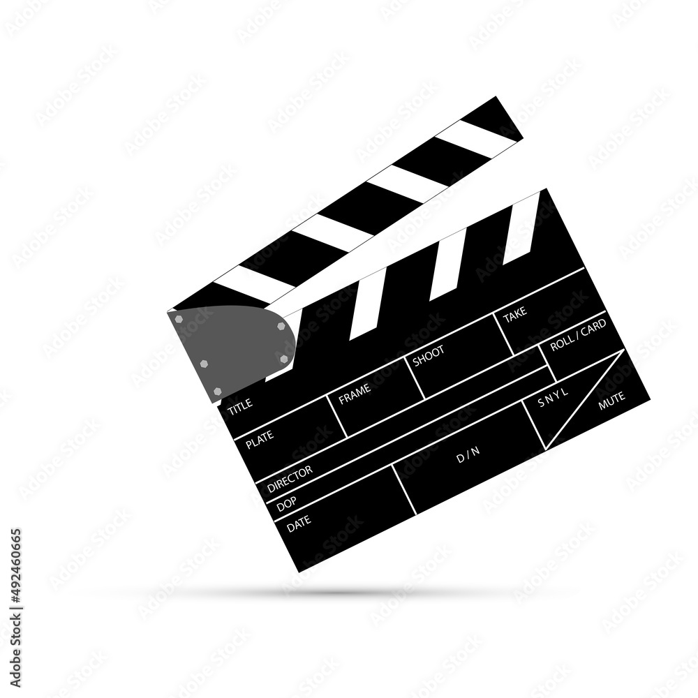 Fototapeta premium Simple Vector Black White Film Clapper, Isolated on White