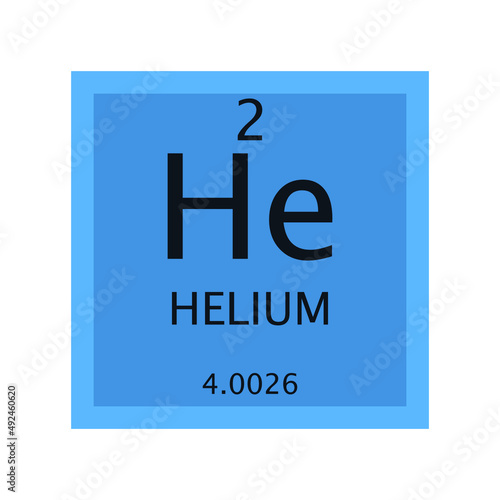 He Helium Noble gas Chemical Element Periodic Table. Simple flat square vector illustration, simple clean style Icon with molar mass and atomic number for Lab, science or chemistry class.