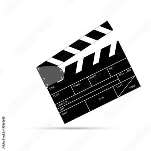 Simple Vector Black White Film Clapper, Isolated on White