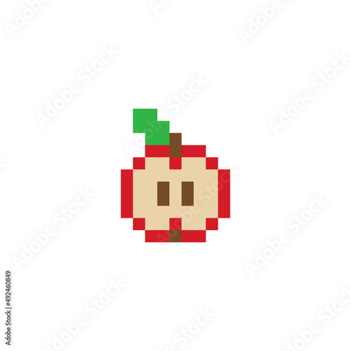 Pixel art vector fruit isolated. game 8 bit style. symbol. whole apple, bitten and stub