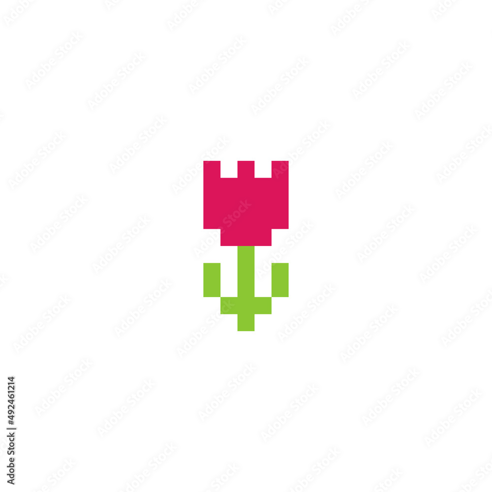 Rose icon. Pixel art. Logo of the flower shop. Element for the design of the greeting card International Women's Day, Mother's Day. Sticker design. Isolated vector illustration. Rose icon. Pixel art. Logo of the flower shop. Element for the design of the greeting card International Women's Day, Mother's Day. Sticker design. Isolated vector illustration.