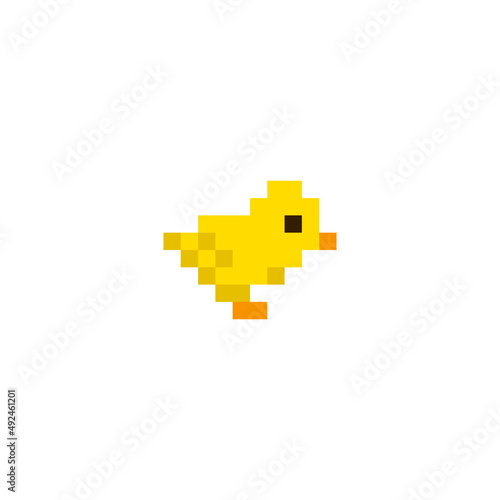 Duck icon. Pixel art style. 8-bit. Isolated vector illustration. Pixel art duck isolated on white background
