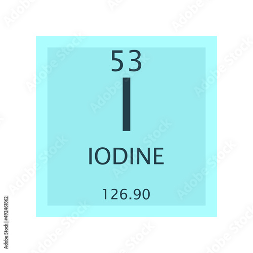 I Iodine Halogen Chemical Element Periodic Table. Simple flat square vector illustration, simple clean style Icon with molar mass and atomic number for Lab, science or chemistry class.