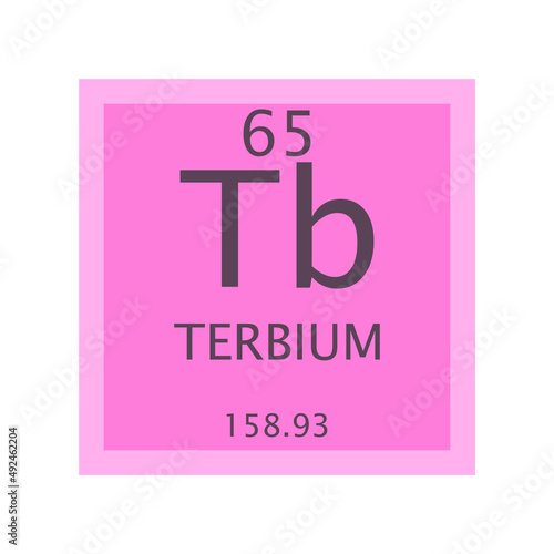 Tb Terbium Lanthanide Chemical Element Periodic Table. Simple flat square vector illustration, simple clean style Icon with molar mass and atomic number for Lab, science or chemistry class.