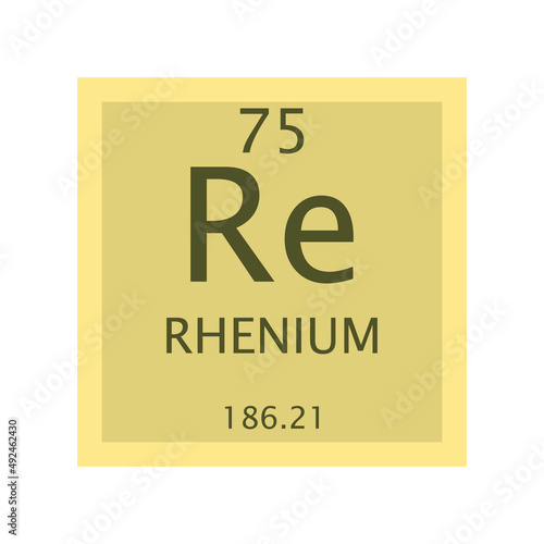 Re Rhenium Transition metal Chemical Element Periodic Table. Simple flat square vector illustration, simple clean style Icon with molar mass and atomic number for Lab, science or chemistry class.