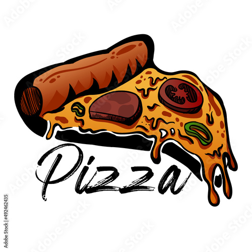 PIZZA CARICATURA DIBUJADO A MANO TOMATE PEPERONI DERRETIDA