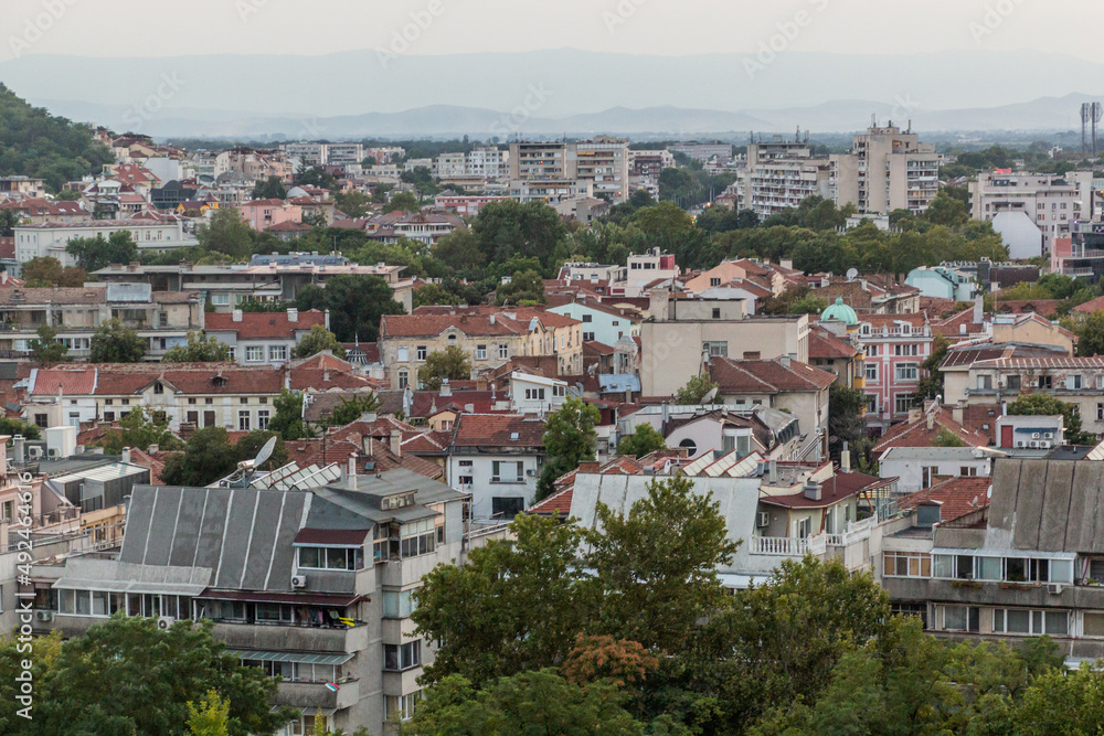 Aerial view of the Old Town of Plovdiv, Bulgaria