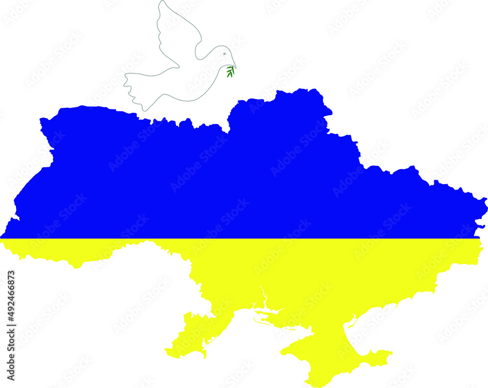 Fototapeta premium Map of Ukraine with national flag and dove of peace