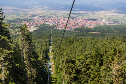 Aerial view of Bansko town with a cable car, Bulgaria