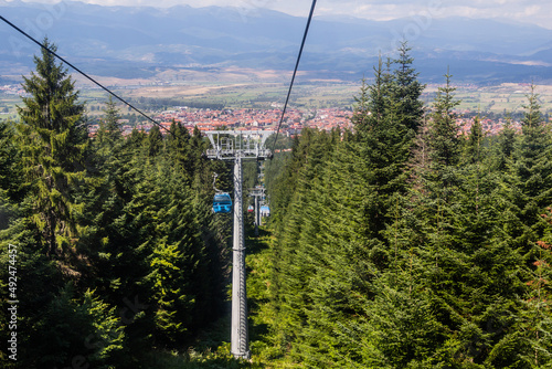 Aerial view of Bansko town with a cable car, Bulgaria