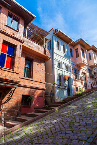 Fototapeta Naklejka Na Ścianę i Meble -  Colorful Houses in old city Balat. Balat is popular touristic destination in Istanbul