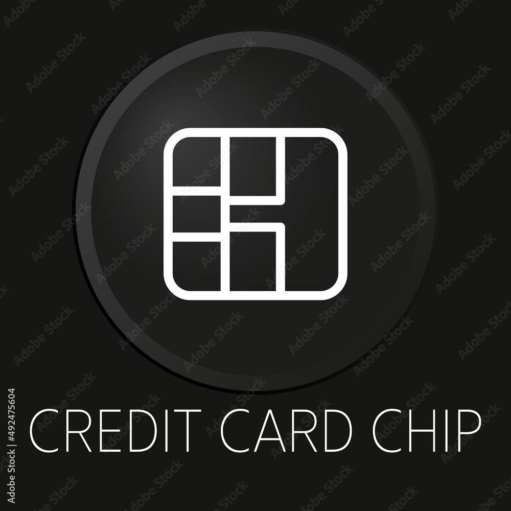 Credit card chip minimal vector line icon on 3D button isolated on black background. Premium Vector.