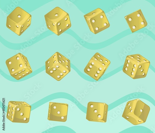 Sprites Of A Spinning Golden Dice. Animation Of A Golden Dice Spinning
