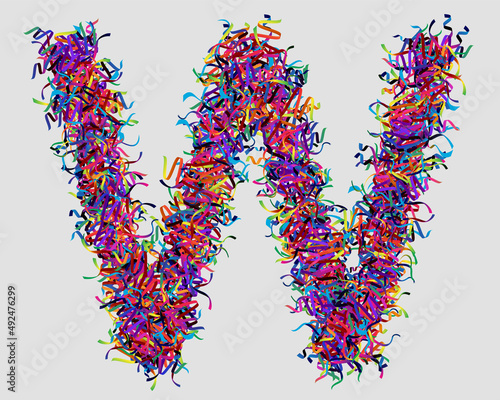 Font letter W vector design  made of yarn. font for your unique decoration, concept idea. smooth gradient color. Unique elements for your best design ; logo, font, corporate identity, application