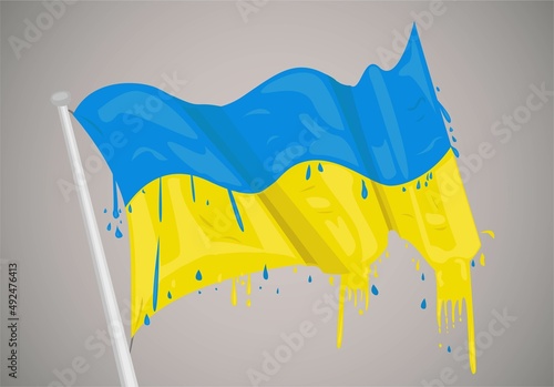 Ukrainian Flag With Paint Dripping. Ukrainian Flag Under Attack