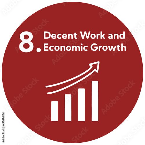 SDGs 8.働きがいも経済成長も丸型アイコン（英語表記）　SDGs 8.Decent Work and Economic Growth round icon	