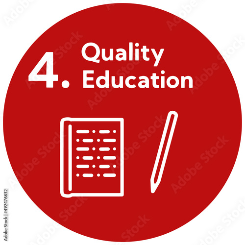 SDGs 4.質の高い教育をみんなに丸型アイコン（英語表記）　SDGs 4.Quality Education round icon