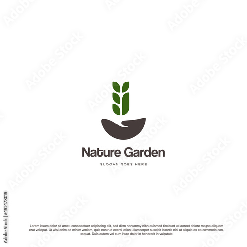 hand logo nature garden vector