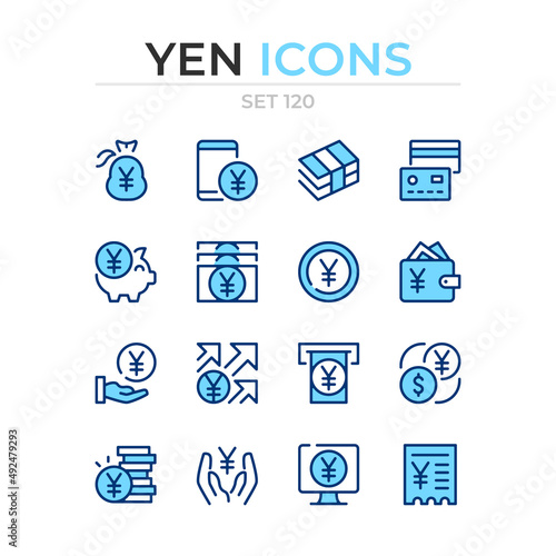 Yen icons. Vector line icons set. Premium quality. Simple thin line design. Modern outline symbols collection, pictograms.