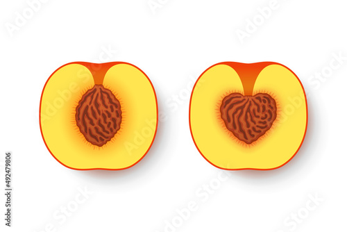 Peaches with normal pit and pit shaped like heart symbol