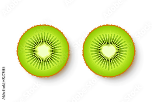 Kiwi fruits with normal core and core shaped like heart symbol