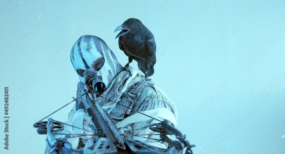 Naklejka premium fighter with a crossbow and a raven