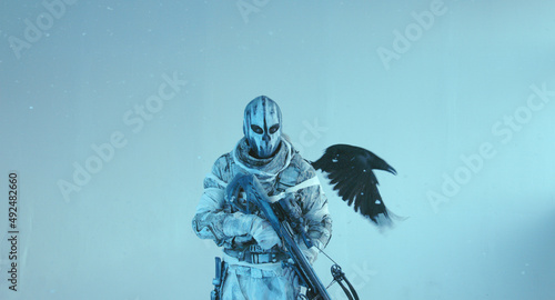 fighter with a crossbow and a raven, Apocalypse,