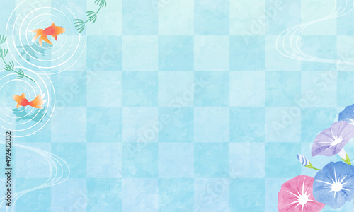 金魚と朝顔の夏の和風のベクターイラスト背景