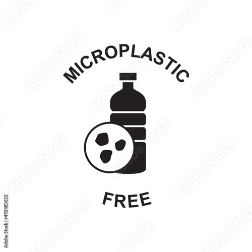 Microplastics free label rounded icon in black flat glyph, filled style isolated on white background