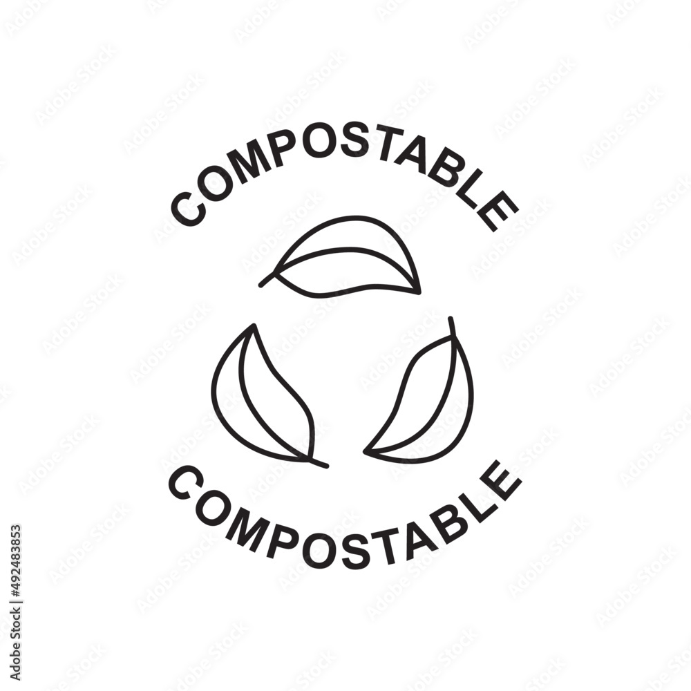 Compostable label icon in black line style icon, style isolated on white background