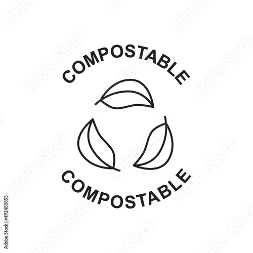 Compostable label icon in black line style icon, style isolated on white background