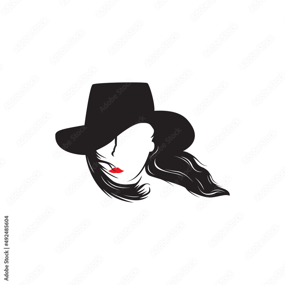 girl woman wearing hat hair for head silhouette logo vector icon symbol illustration design girl woman wearing hat hair for head silhouette logo vector icon symbol illustration design