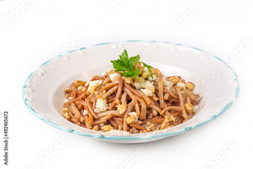 Turkish Noodle - Eriste with cheese, walnuts and parsley.