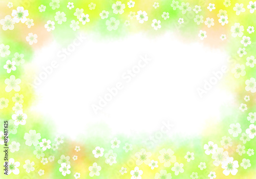 Bright green hand painting with blank space or flower painting graphic set in green on a spring day.