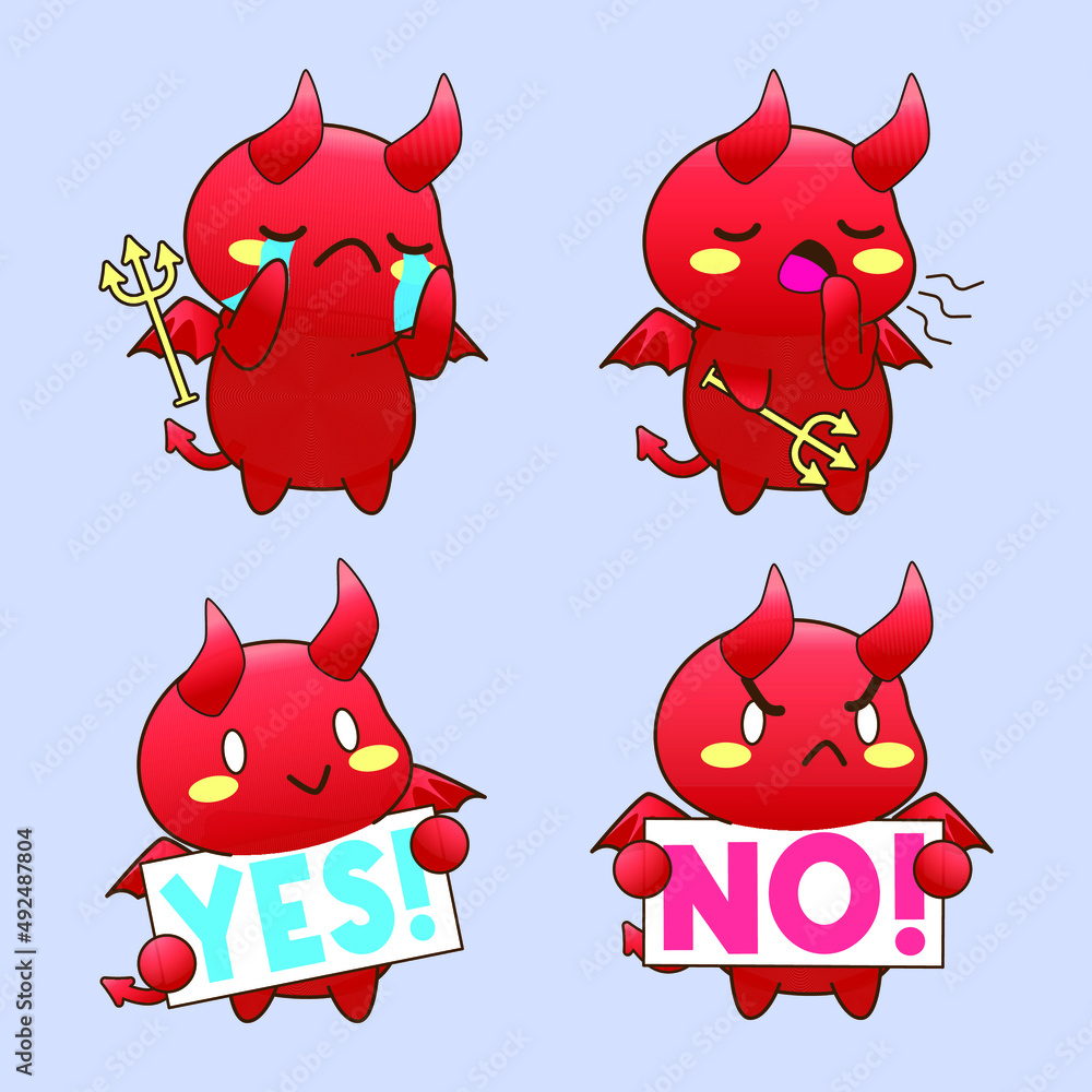 cute little devil drawing cartoon, devil and demon sticker Stock Vector