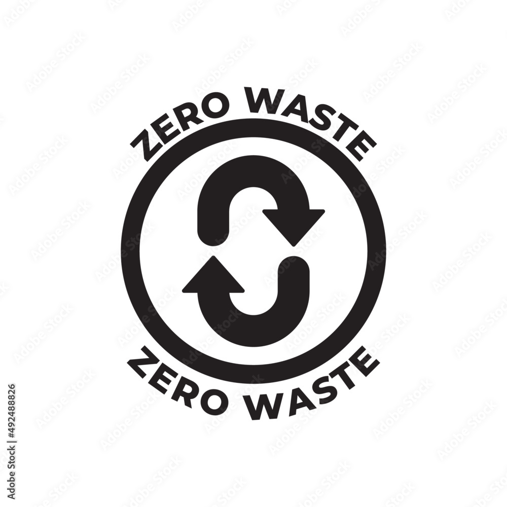 Zero waste label icon in black flat glyph, filled style isolated on white background Zero waste label icon in black flat glyph, filled style isolated on white background