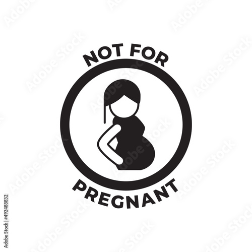 Not for pregnant label icon in black flat glyph, filled style isolated on white background