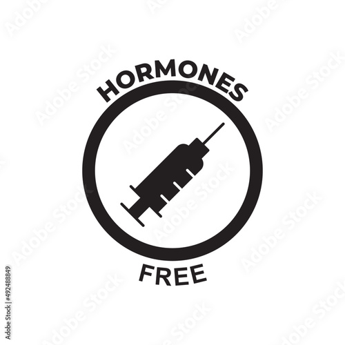 Hormones free label icon  in black flat glyph, filled style isolated on white background