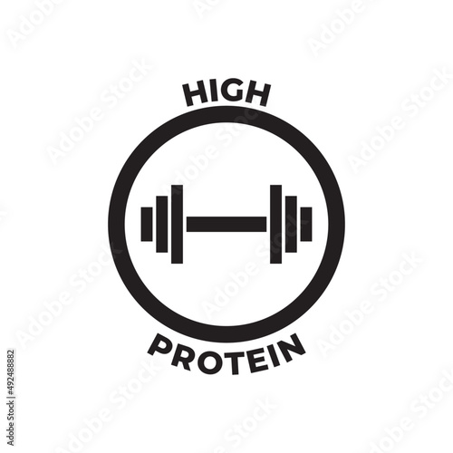 High protein label protein icon in black flat glyph, filled style isolated on white background