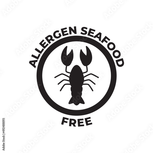 Allergen seafood free, shellfish free label icon in black flat glyph, filled style isolated on white background
