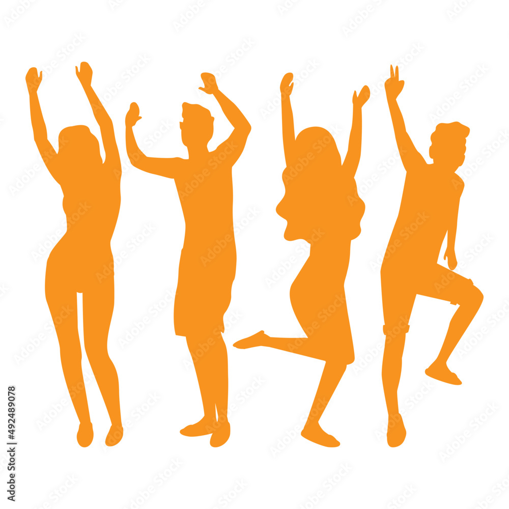 Silhouette men and women disco dance on white background Silhouette men and women disco dance on white background